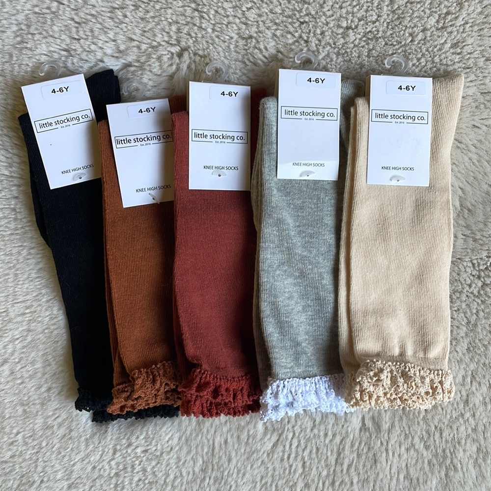 Little Stocking Co. | 5 Knee High Lace Trim Socks | 4-6 Y